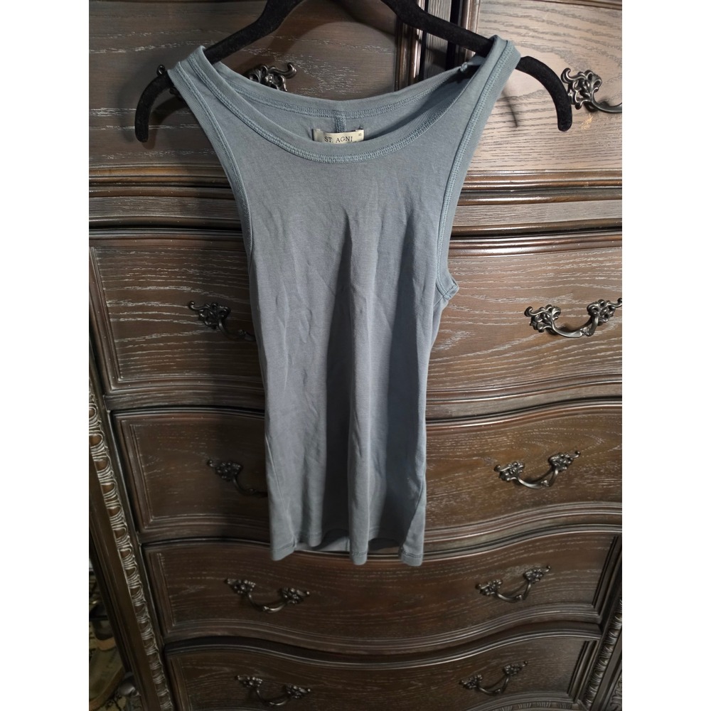 St. Agni Organic Cotton Singlet Balsam Green Ribbed Tank Top R24-205BGR XS
